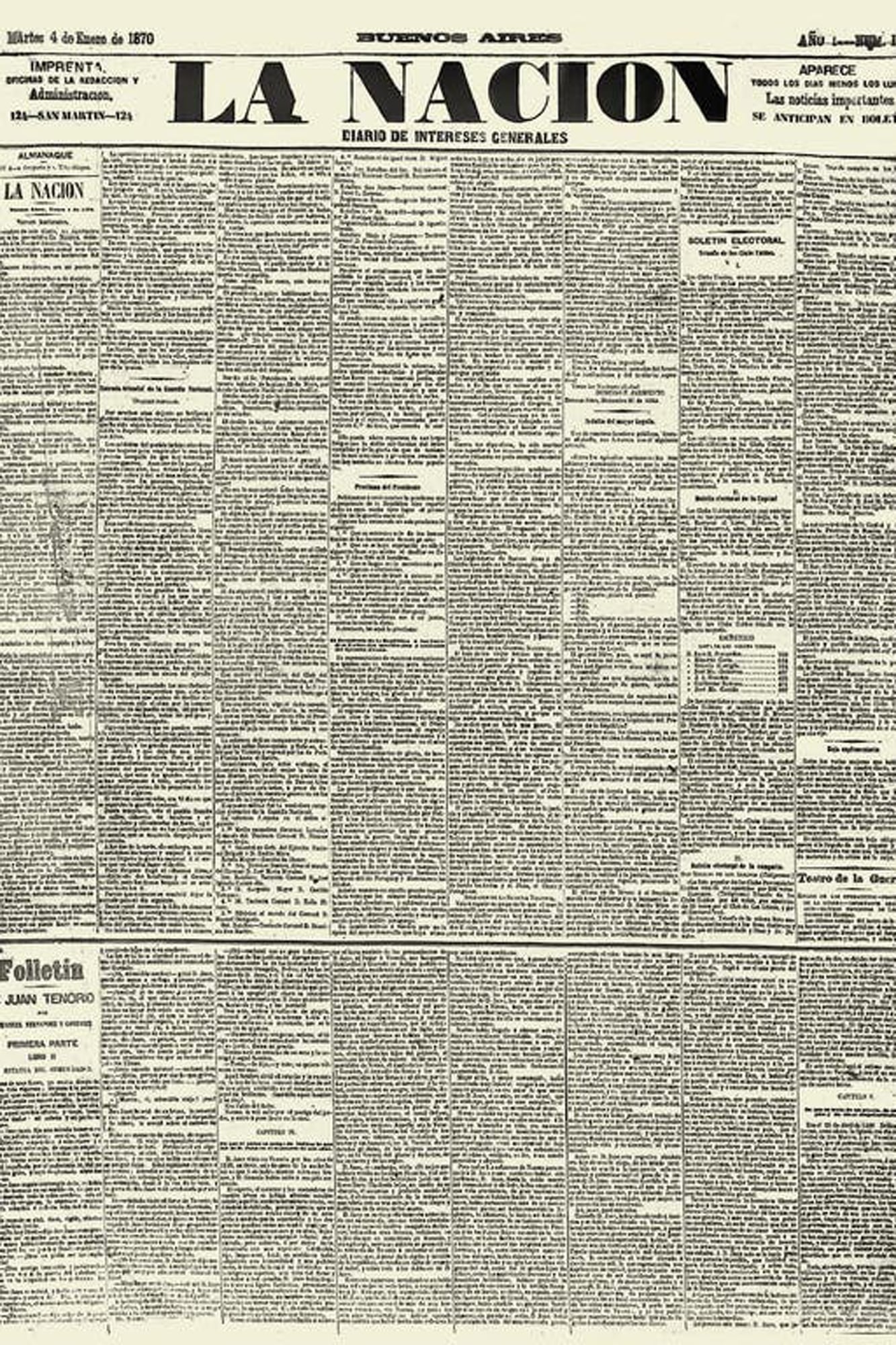La primera edición de LA NACION, el 4 de enero de 1870