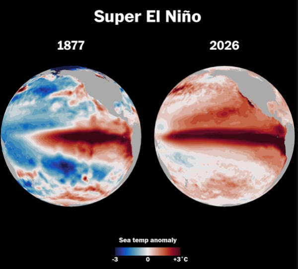 El episodio de El Niño más intenso del que se tenga registro, ocurrido entre 1877 y 1878, contribuyó a una hambruna que provocó pérdidas de entre el 3 y el 4 por ciento de la población mundial