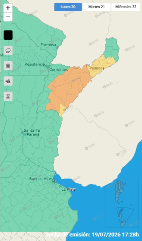 Rige una alerta por tormentas en dos provincias