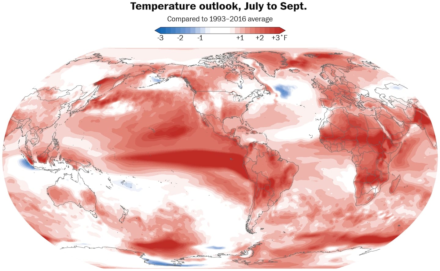 Se pronostican temperaturas muy superiores a la media en amplias zonas del planeta a finales de este año, mientras que se prevé que El Niño se intensifique