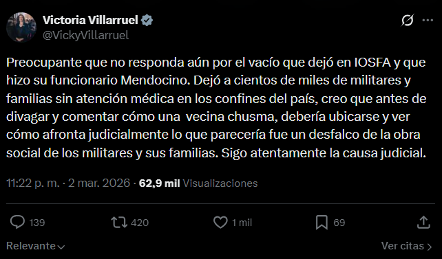 La crítica de Villarruel a Petri