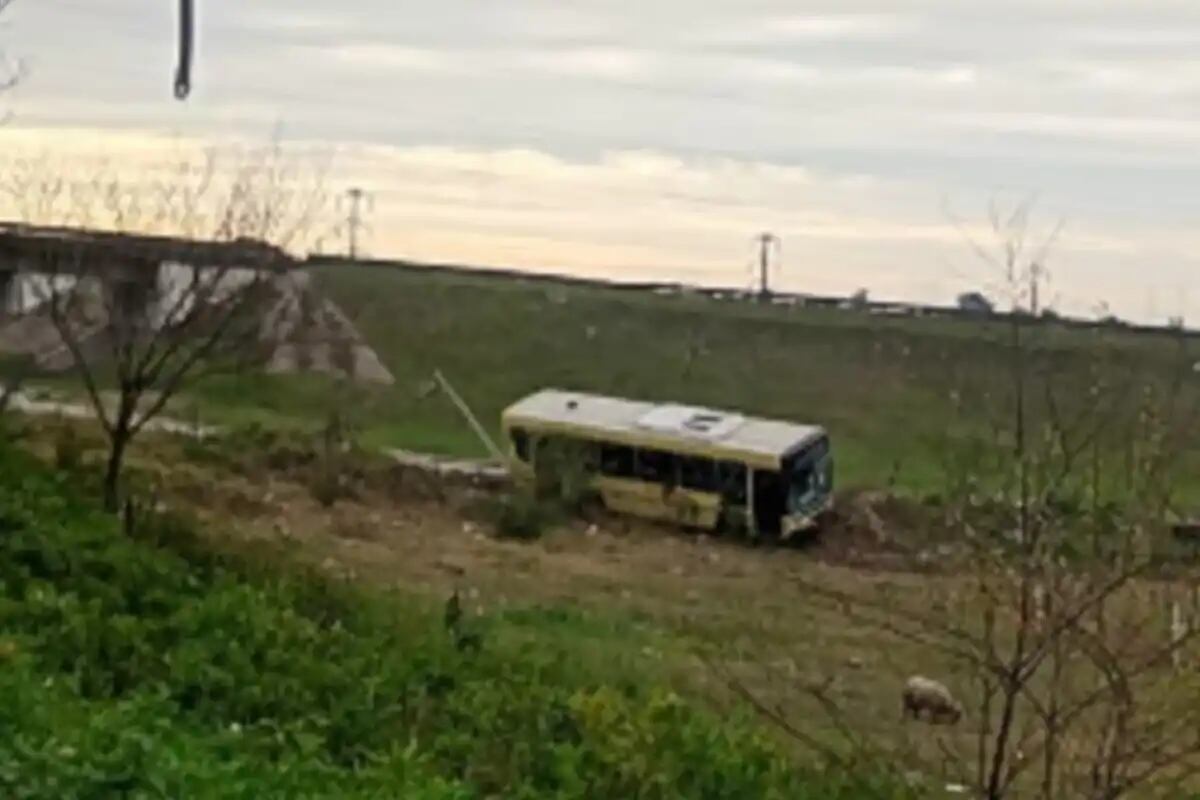 El colectivo terminó estrellado contra un montículo de tierra tras el violento ataque