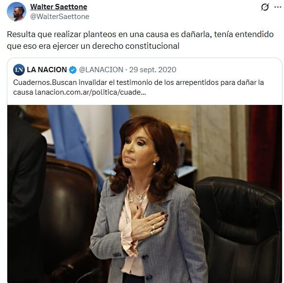 Tuit del juez Walter Saettone