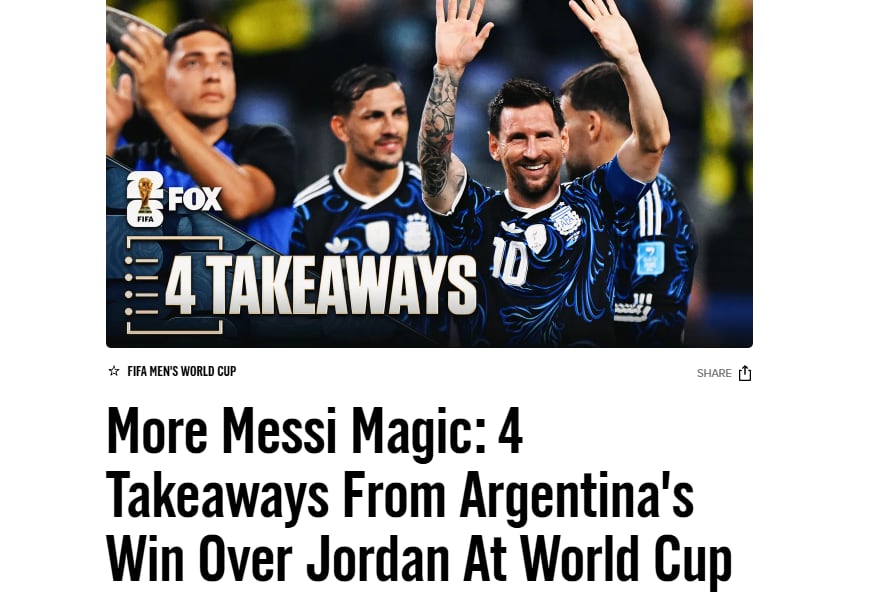 Fox Sports también destacó el partido de Argentina