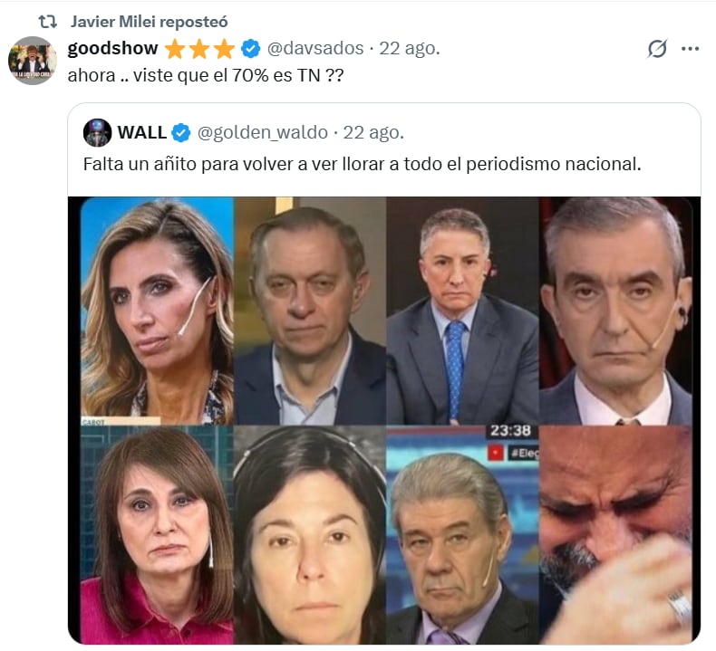 Periodistas apuntados por Milei en un retuit