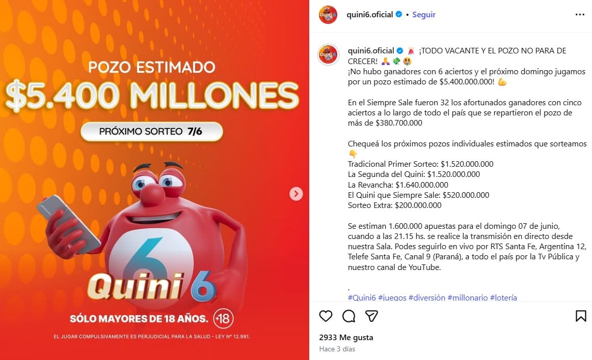 Cuál es el pozo del Quini 6 para el sorteo de este domingo 7 de junio 4 El pozo del Quini 6