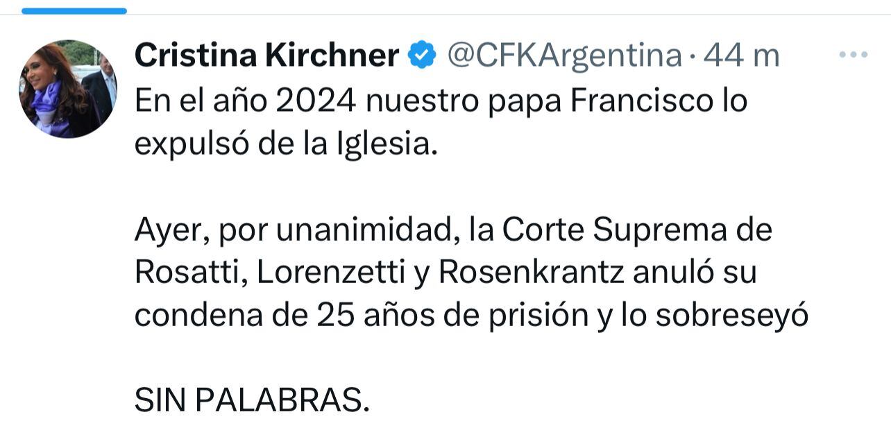 El mensaje de Cristina Kirchner contra la Corte