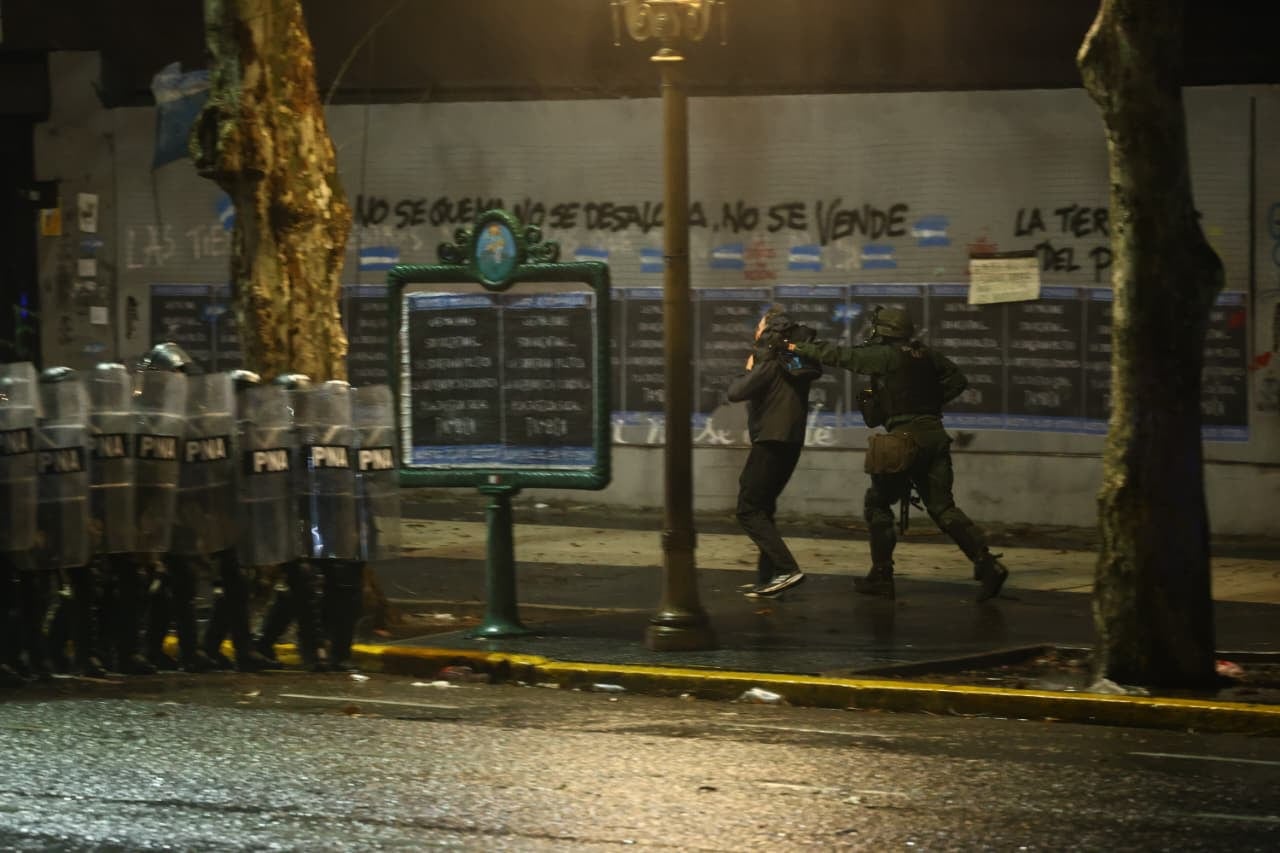 La detención de un manifestante, frente a la Plaza del Congreso