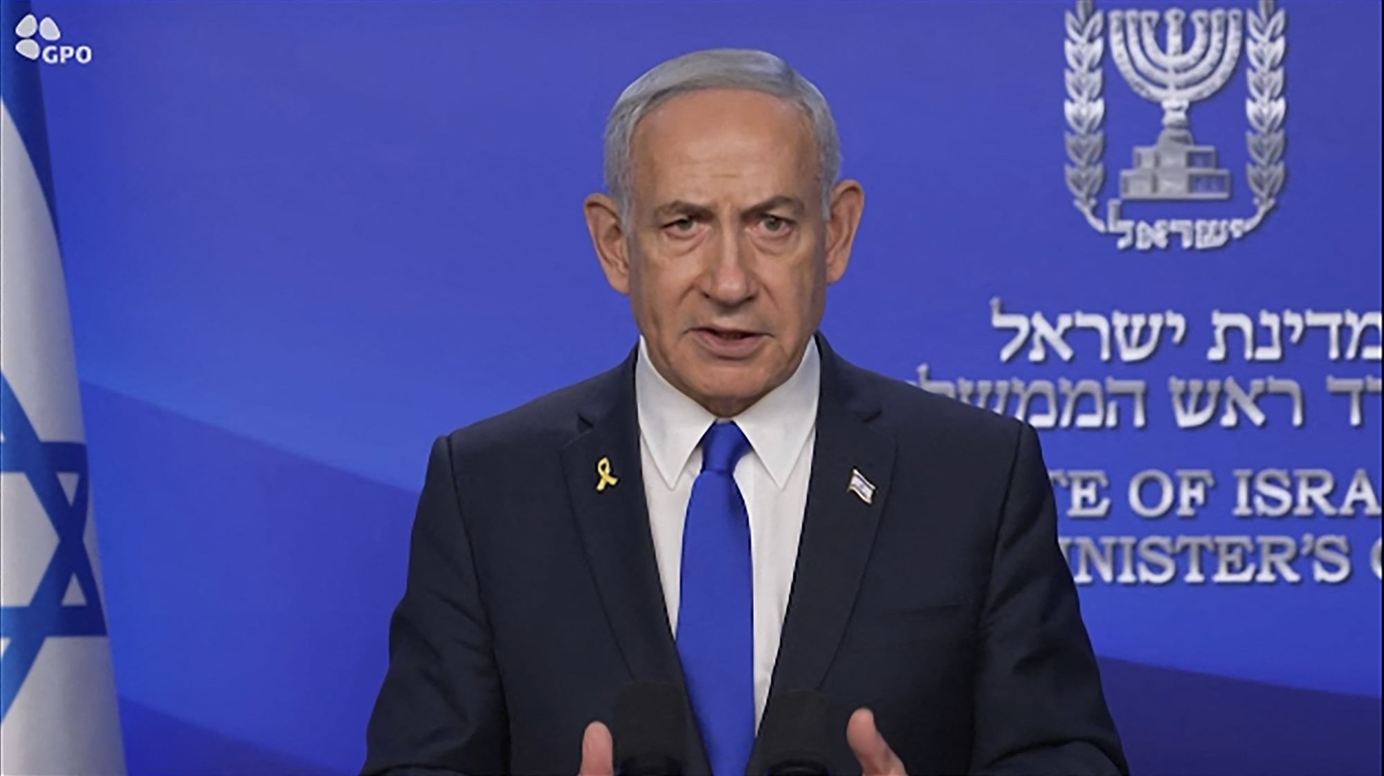 Esta imagen, extraída de un video publicado por la Oficina de Prensa del Gobierno de Israel (OPG), muestra al primer ministro israelí, Benjamín Netanyahu, anunciando el lanzamiento de una operación militar dirigida contra Irán