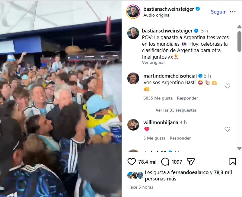 El ex internacional con Alemania festejó con el público argentino