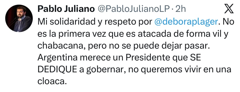 El posteo de Pablo Juliano