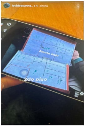 Captura del plano de una casa exhibido en la pantalla de un teléfono celular de uno de los integrantes de la banda del Millón