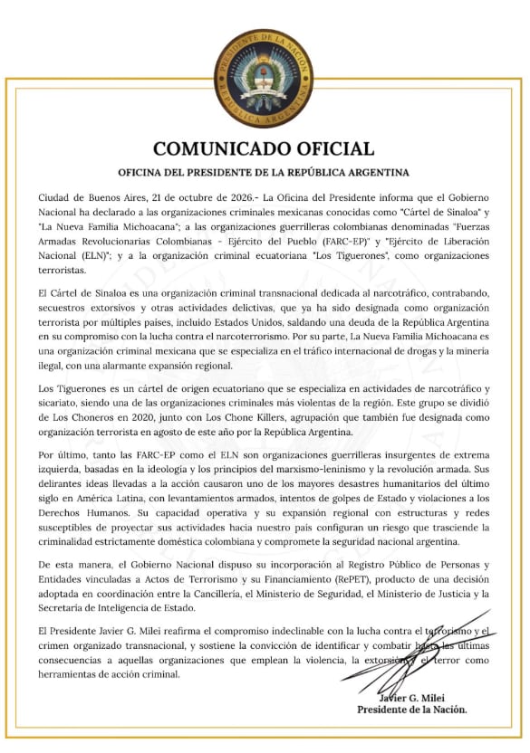 El tuit que compartió la Oficina del Presidente