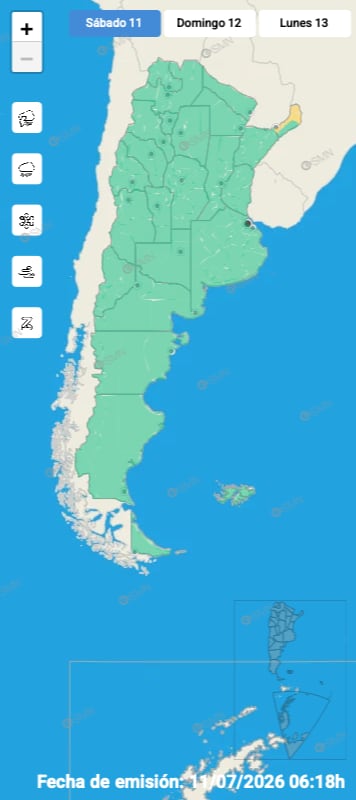 El mapa de alertas del SMN para este sábado