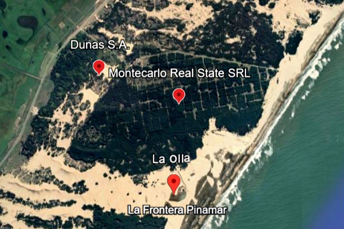 Las divisiones del territorio de La Frontera de Pinamar, delimitadas entre Pinamar Norte y Costa Esmeralda