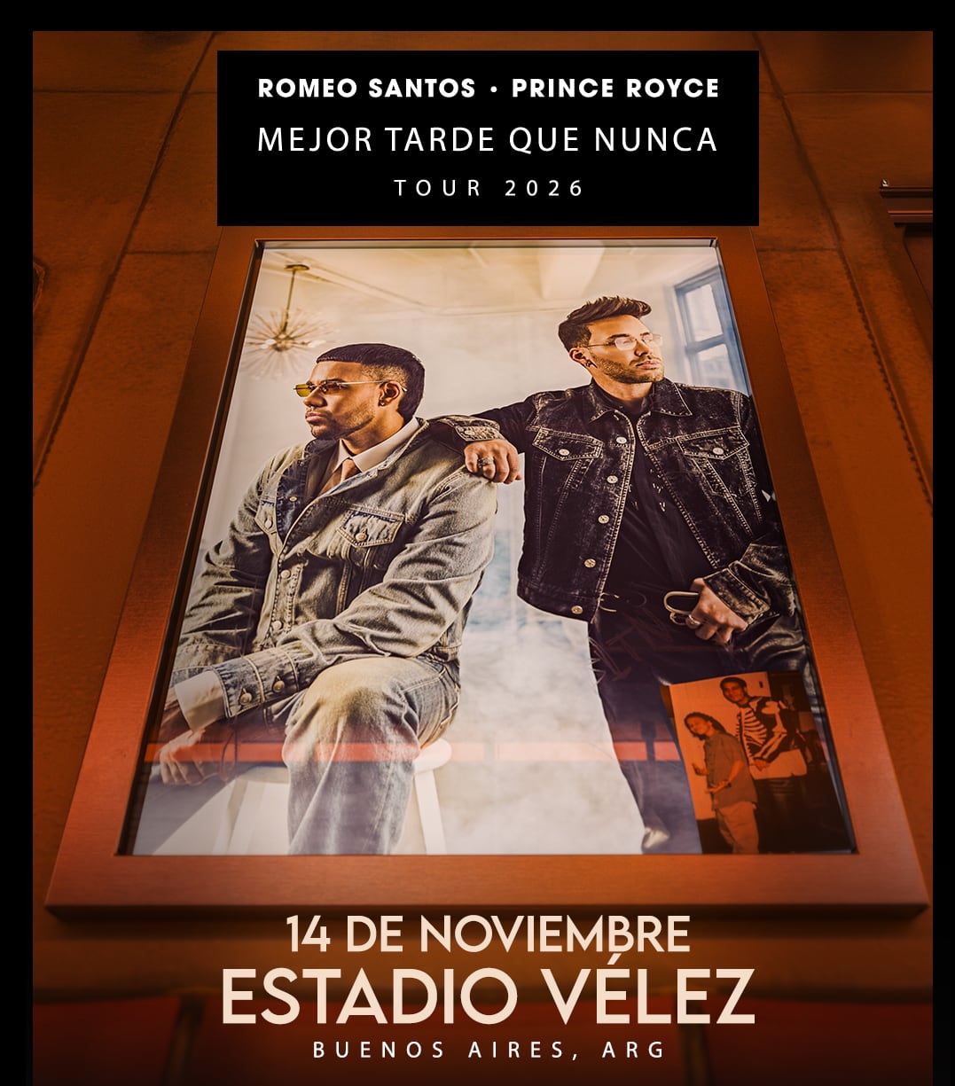 Romeo Santos y Prince Royce llegan a Vélez: cuándo es el show conjunto en Buenos Aires