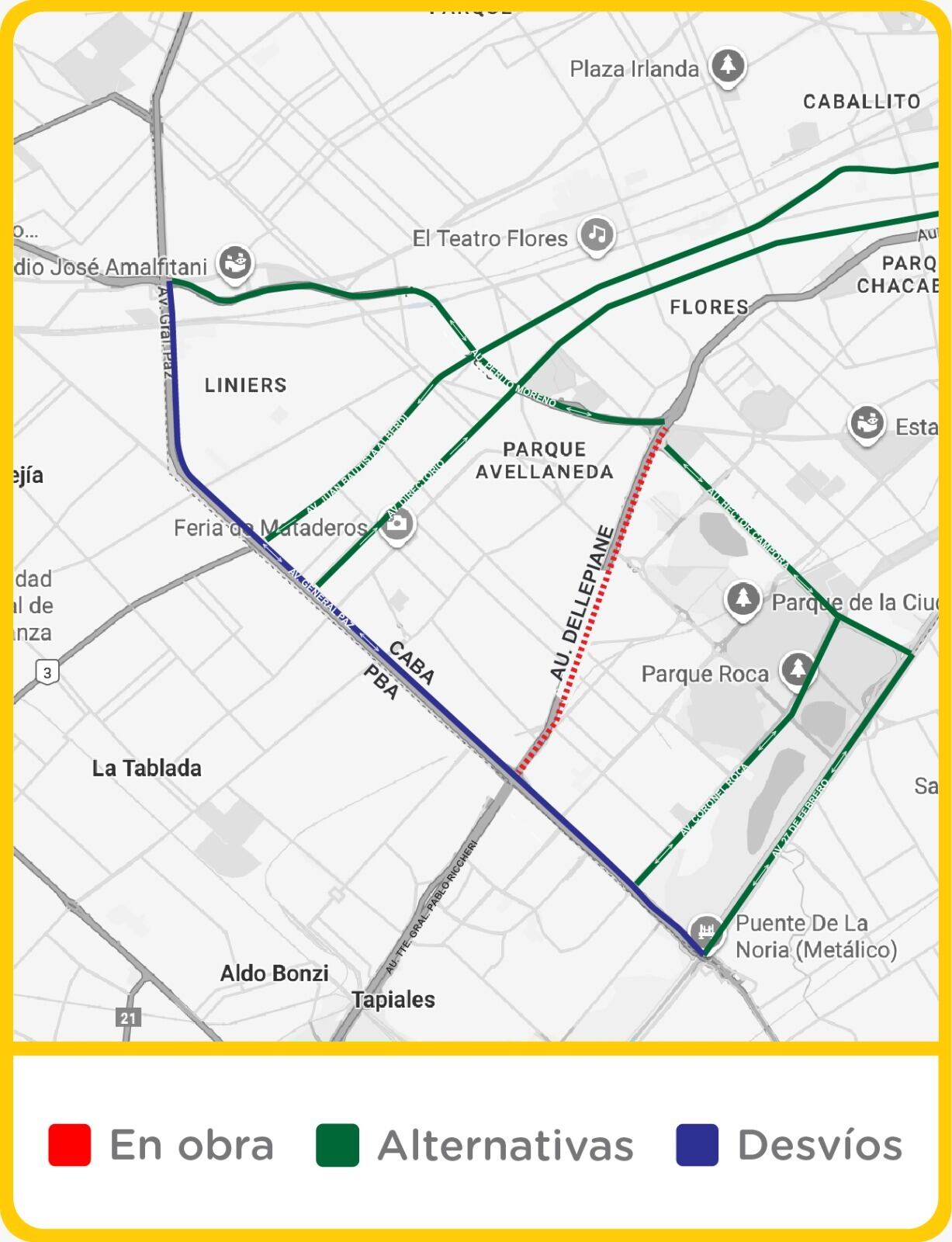 Mapa de las obras y desvíos en la autopista Dellepiane, con cierres en Cafayate y rutas alternativas para el tránsito