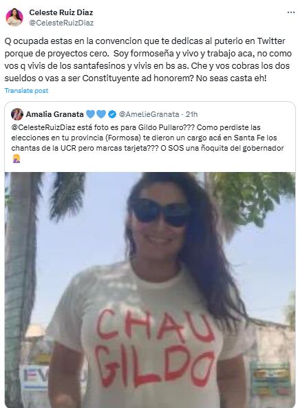 Granata publicó una foto de Ruiz Díaz donde la funcionaria aparecía con una remera que decía: