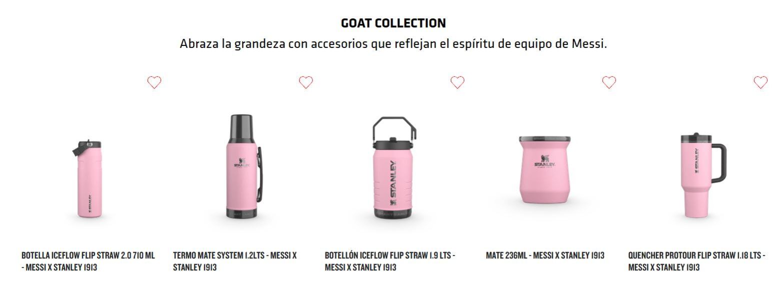 Los cinco productos que conforman la línea personalizada de Messi x Stanley 1913