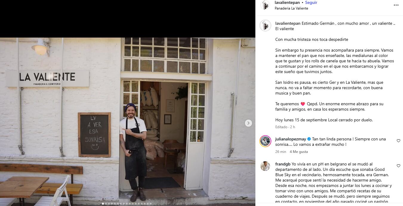 El posteo de adiós de La Valiente para Germán Torres