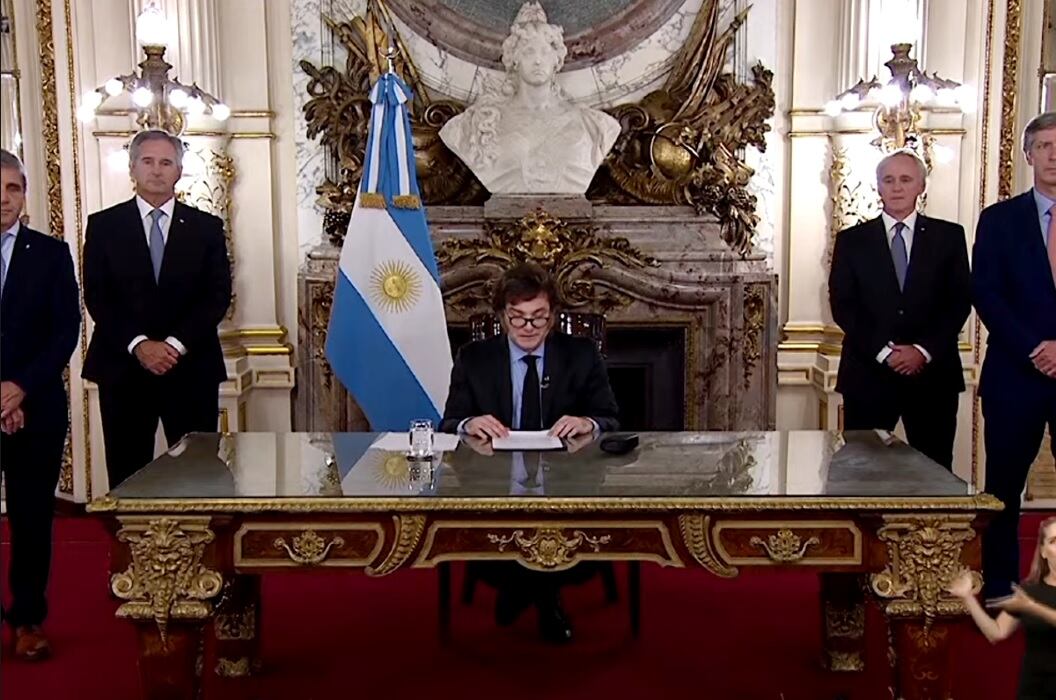 El presidente Javier Milei durante la cadena nacional