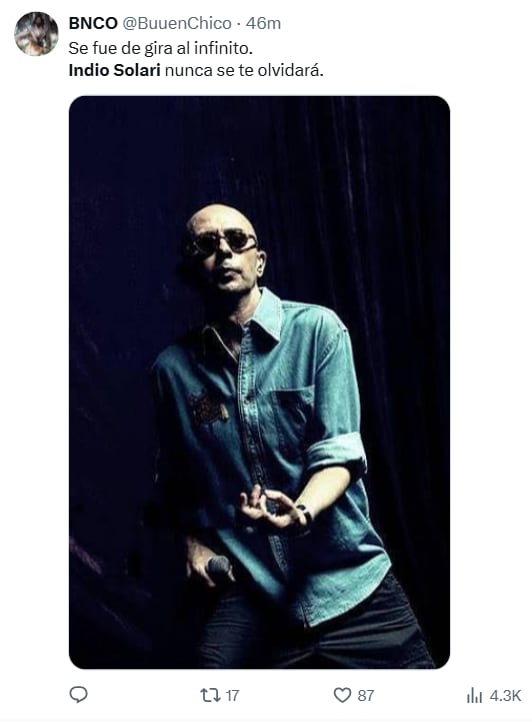 Las reacciones en las redes a la muerte del Indio Solari (Captura: X)