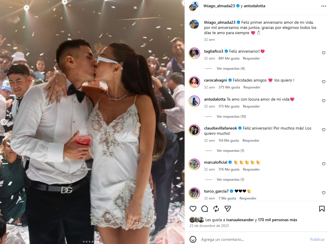 El posteo de Thiago y Antonella en su primer aniversario de casados