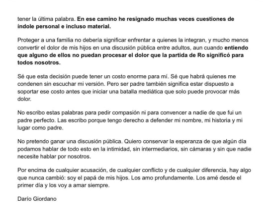 Así finaliza el descargo de Giordano