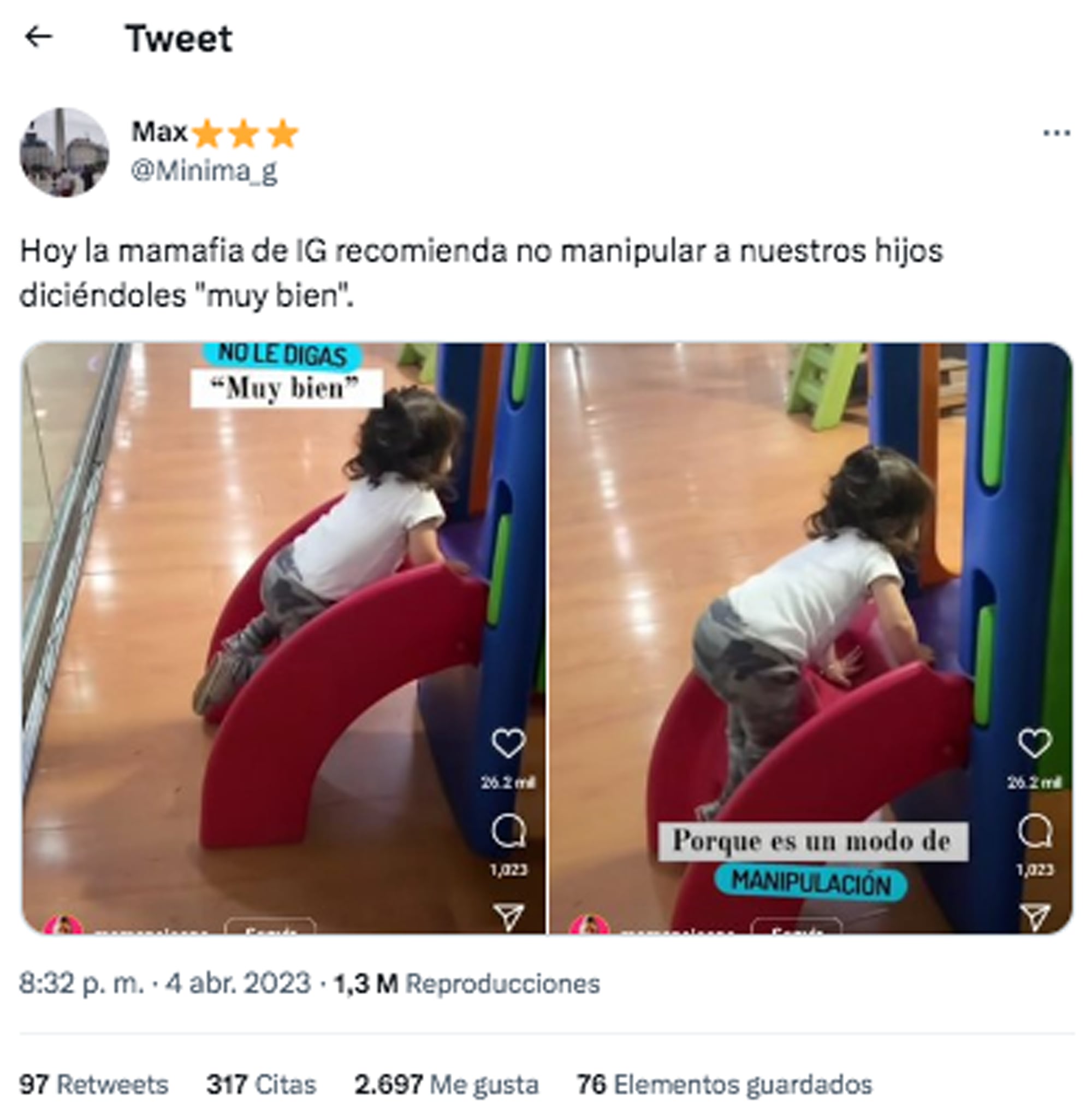 Hoy la mamafia de IG recomienda no manipular a nuestros hijos diciéndoles