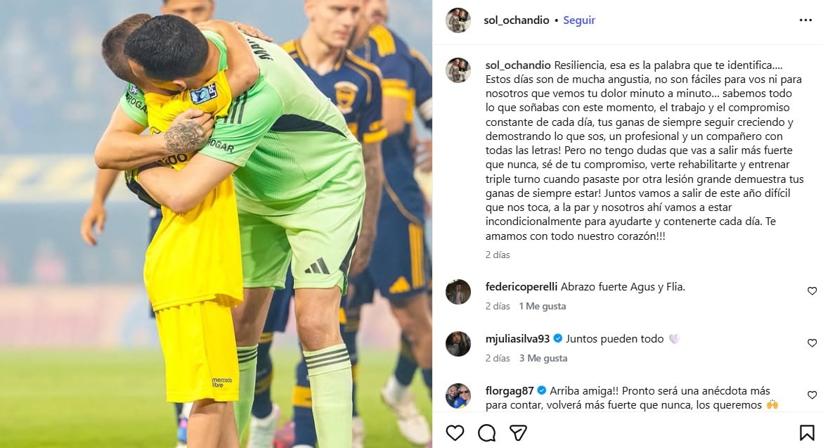 El emotivo posteo de Sol Ochandio, esposa de Agustín Marchesin