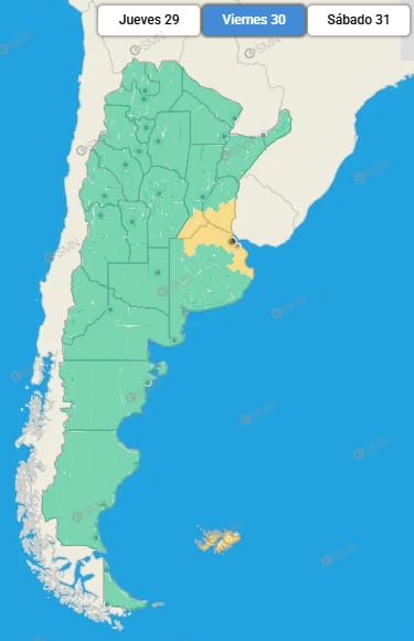 Las provincias afectadas este viernes