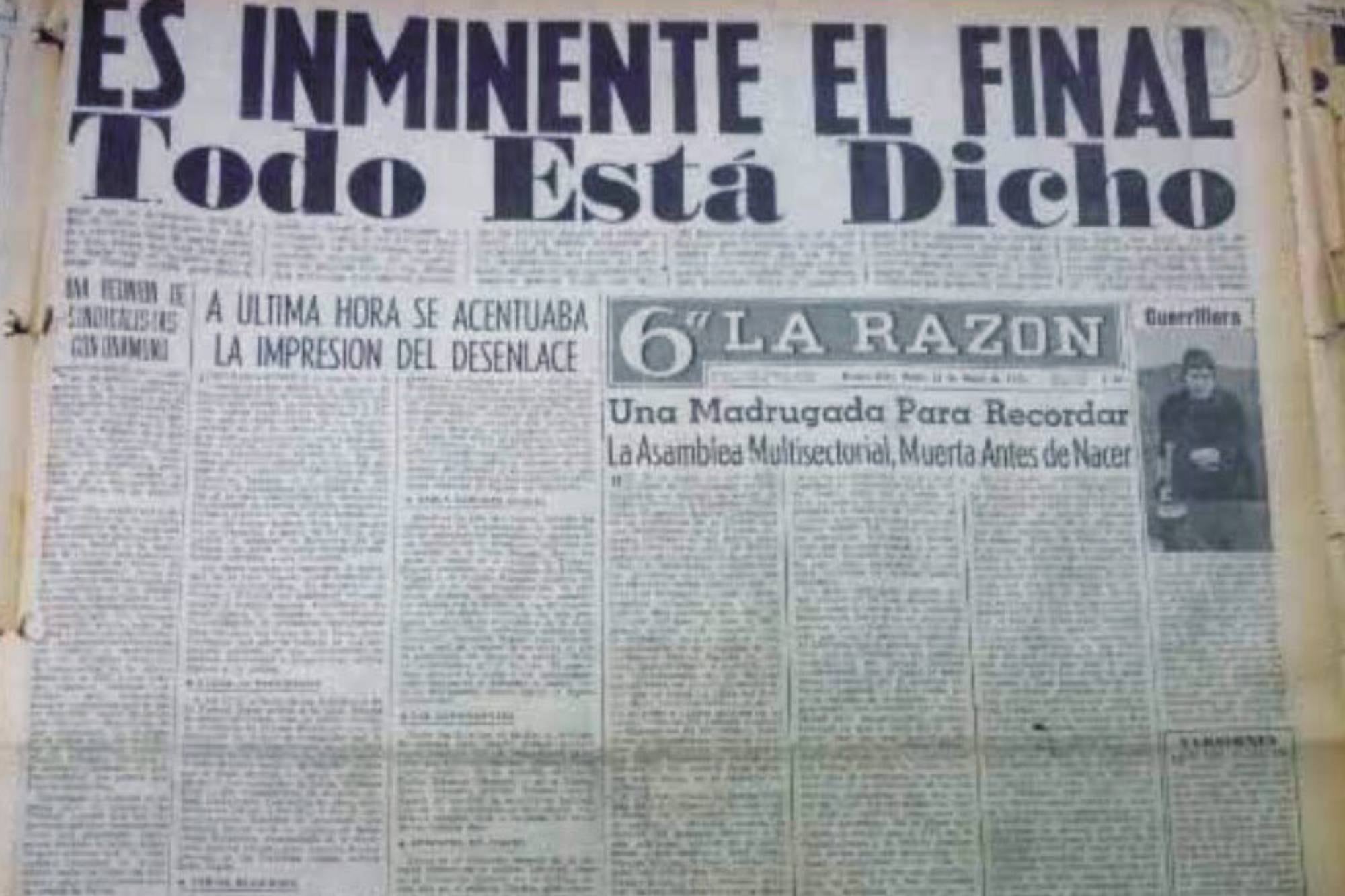 La sexta edición de La Razón, el 23 de marzo de 1976, anticipaba la inminencia del golpe de estado contra Isabel Perón