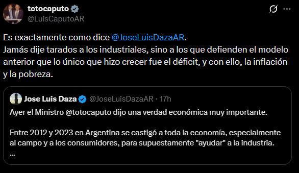 Caputo aclaró sus dichos sobre la industria