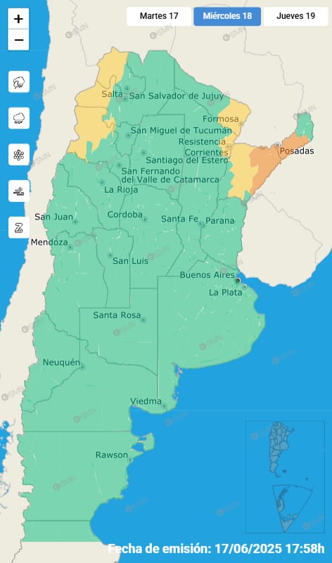 Las alertas para este miércoles 18 de junio