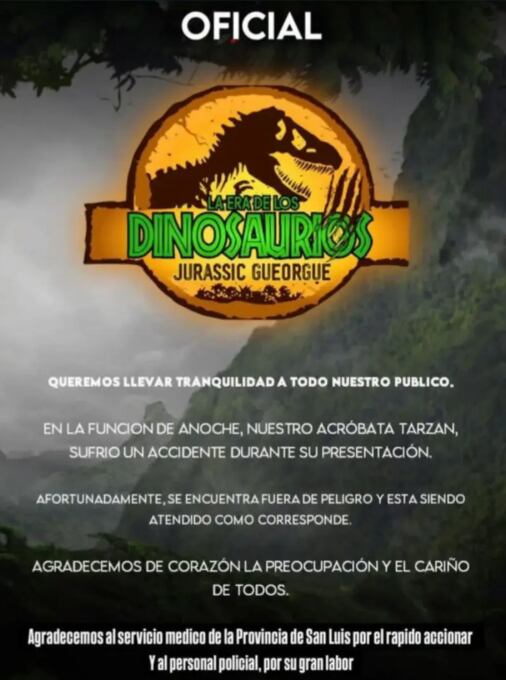 El comunicado del circo tras el accidente.