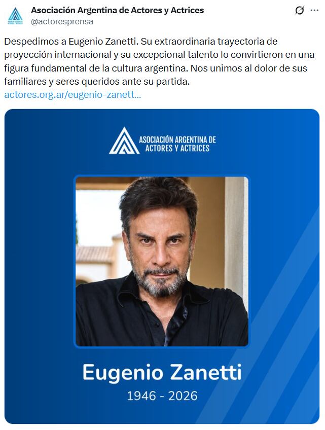 El posteo de la Asociación Argentina de Actores y Actrices