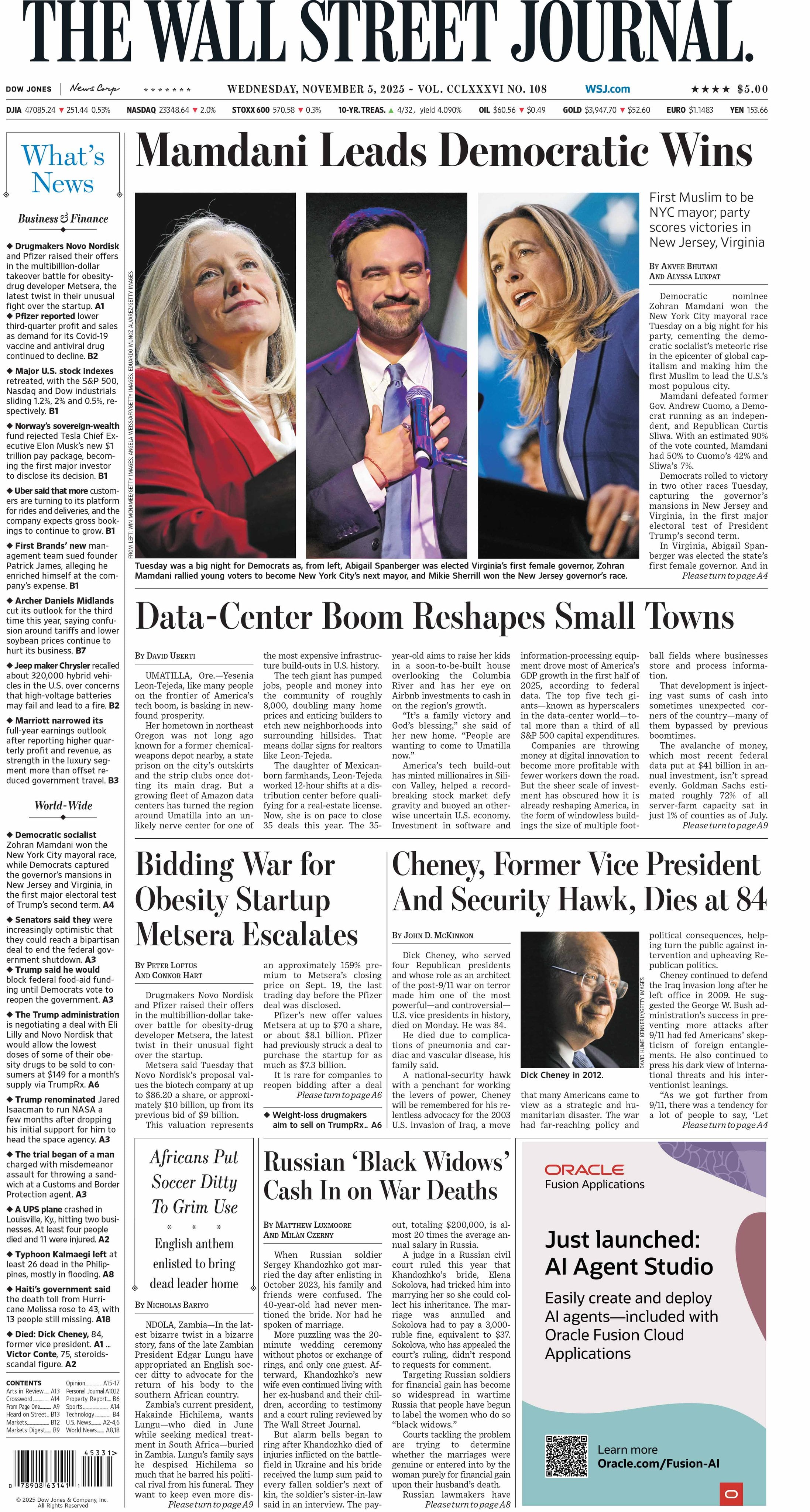 The Wall Street Journal caratuló a Mamdani como el líder del triunfo demócrata