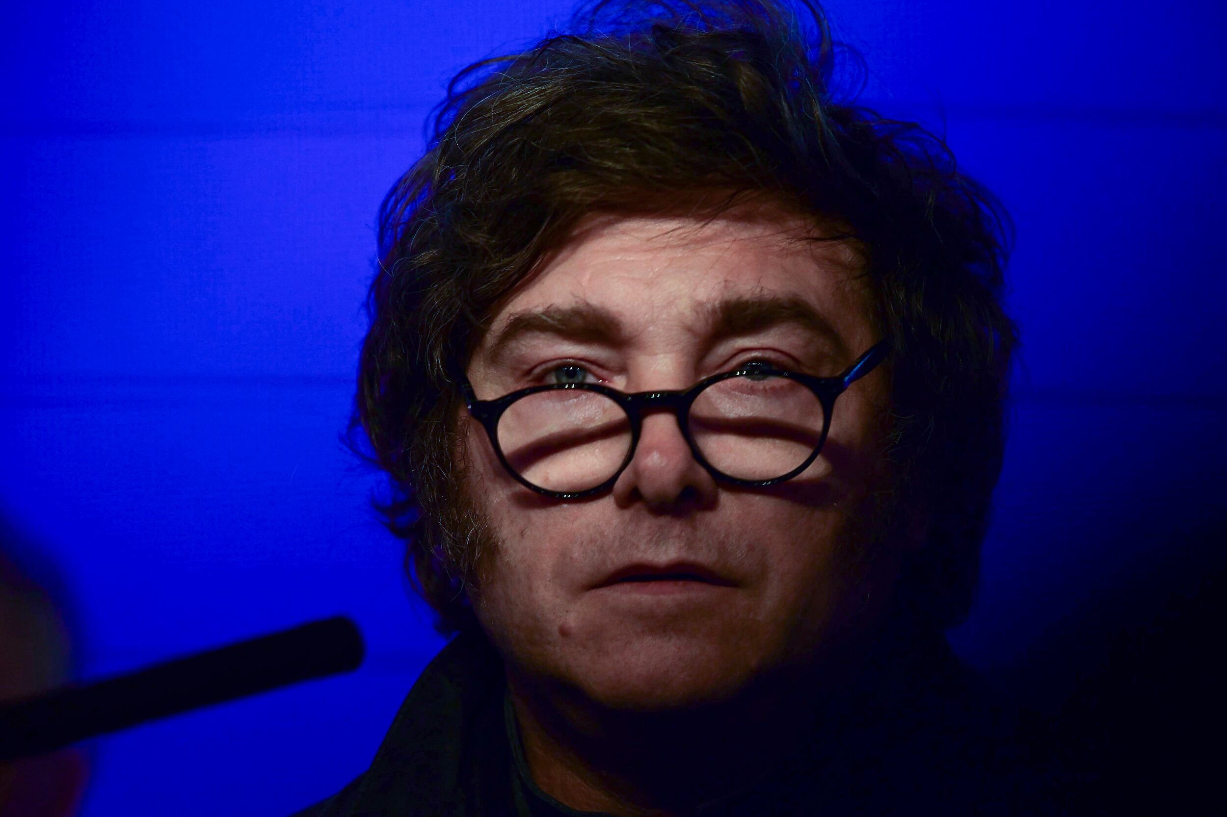 Javier Milei en el búnker de La Libertad Avanza.