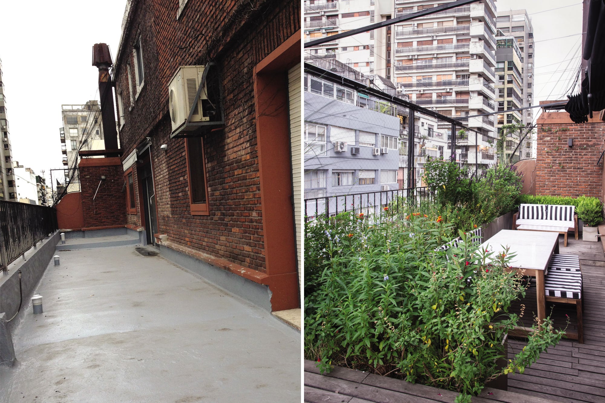 El antes y después de una terraza en un piso 8, expuesta a mucho viento y con exceso y, a la vez, carencia de sol