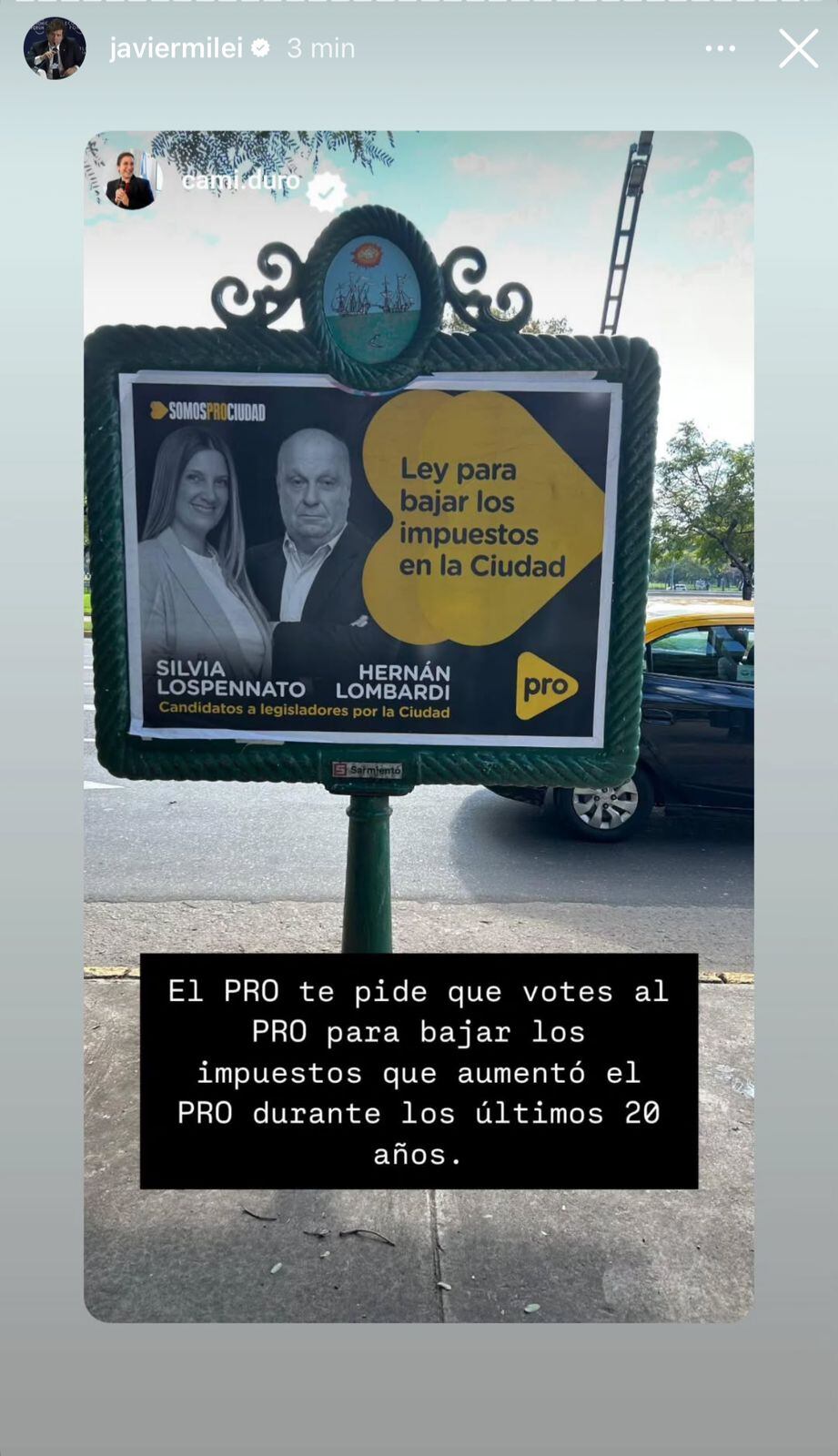 La foto que compartió Milei para criticar a Pro