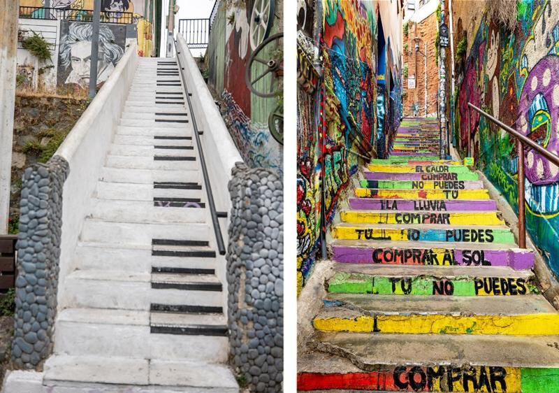 Escaleras usadas como lienzos por artistas en Valparaíso