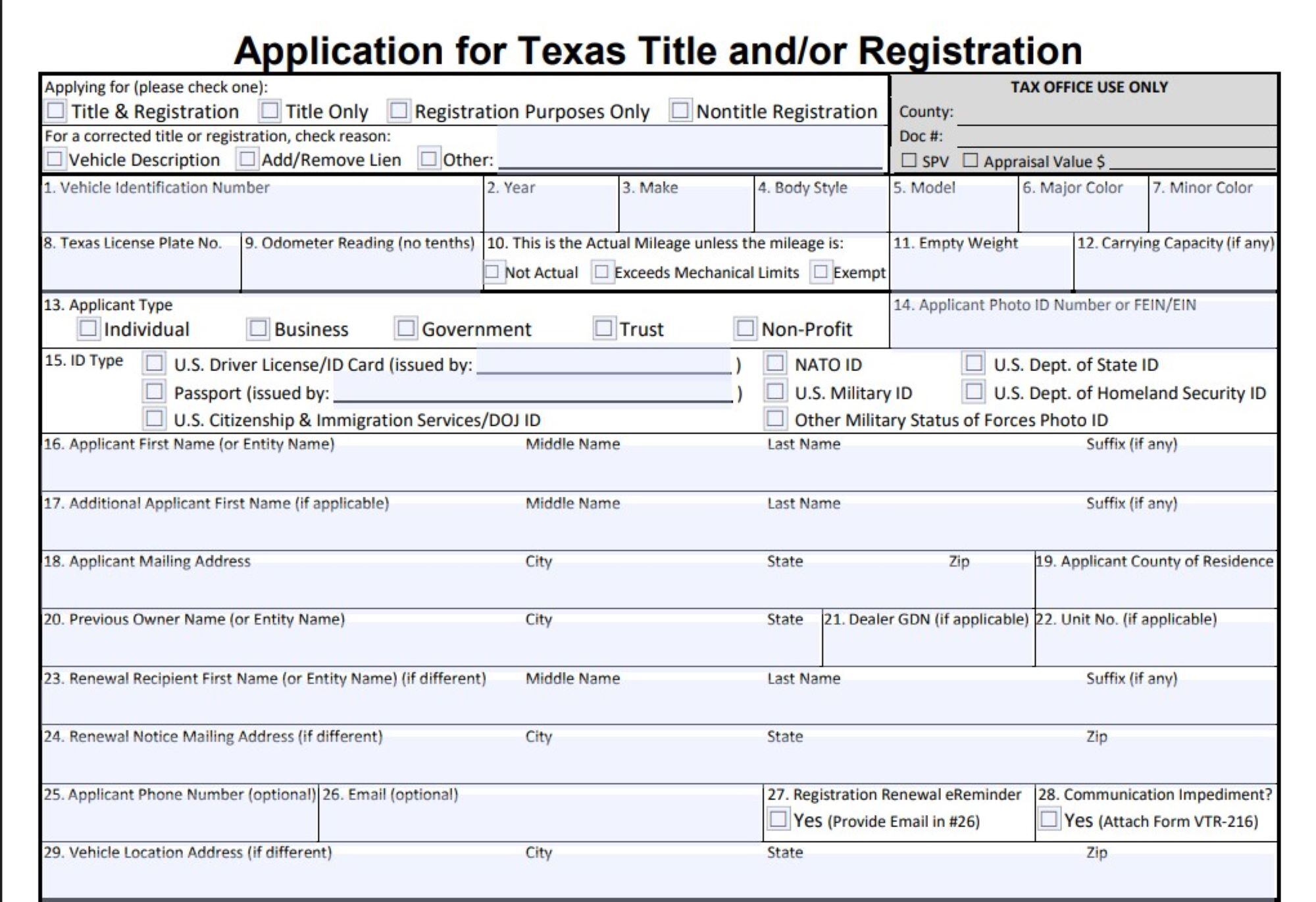 Formulario 130-U para solicitar o registrar la titularidad de un vehículo