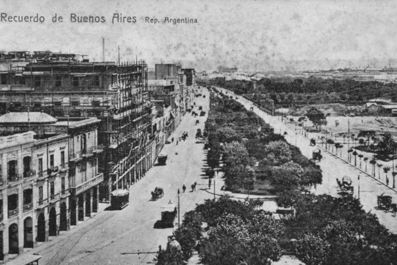 Imagen aérea del Paseo de Julio, en el año 1903, tiempos de la gran ola inmigratoria y del surgimiento del lunfardo