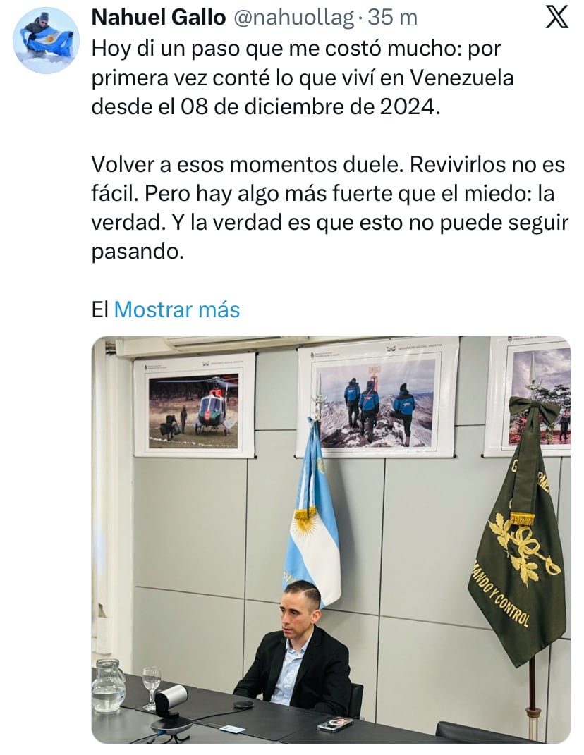 El gendarme relató su calvario en redes sociales