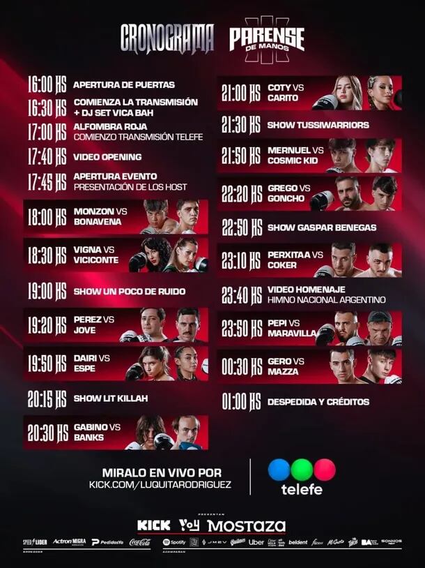 El cronograma completo del evento