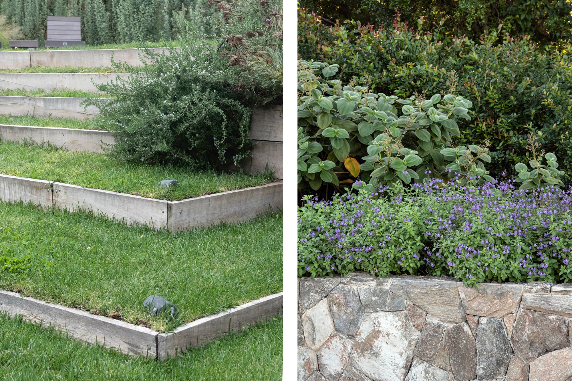 Materiales como piedra, madera o gaviones suman textura y se integran con naturalidad al entorno