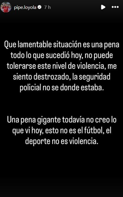 Felipe Loyola, jugador de Independiente, se expresó sobre los incidentes ocurridos en el partido con la U de Chile