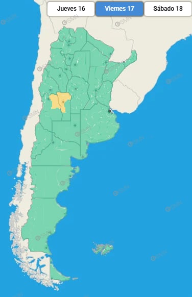 Las alertas emitidas por el SMN para este viernes 17 de abril