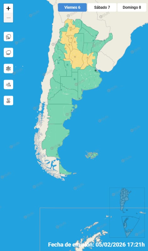 Mapa de alertas para este viernes 6 de febrero