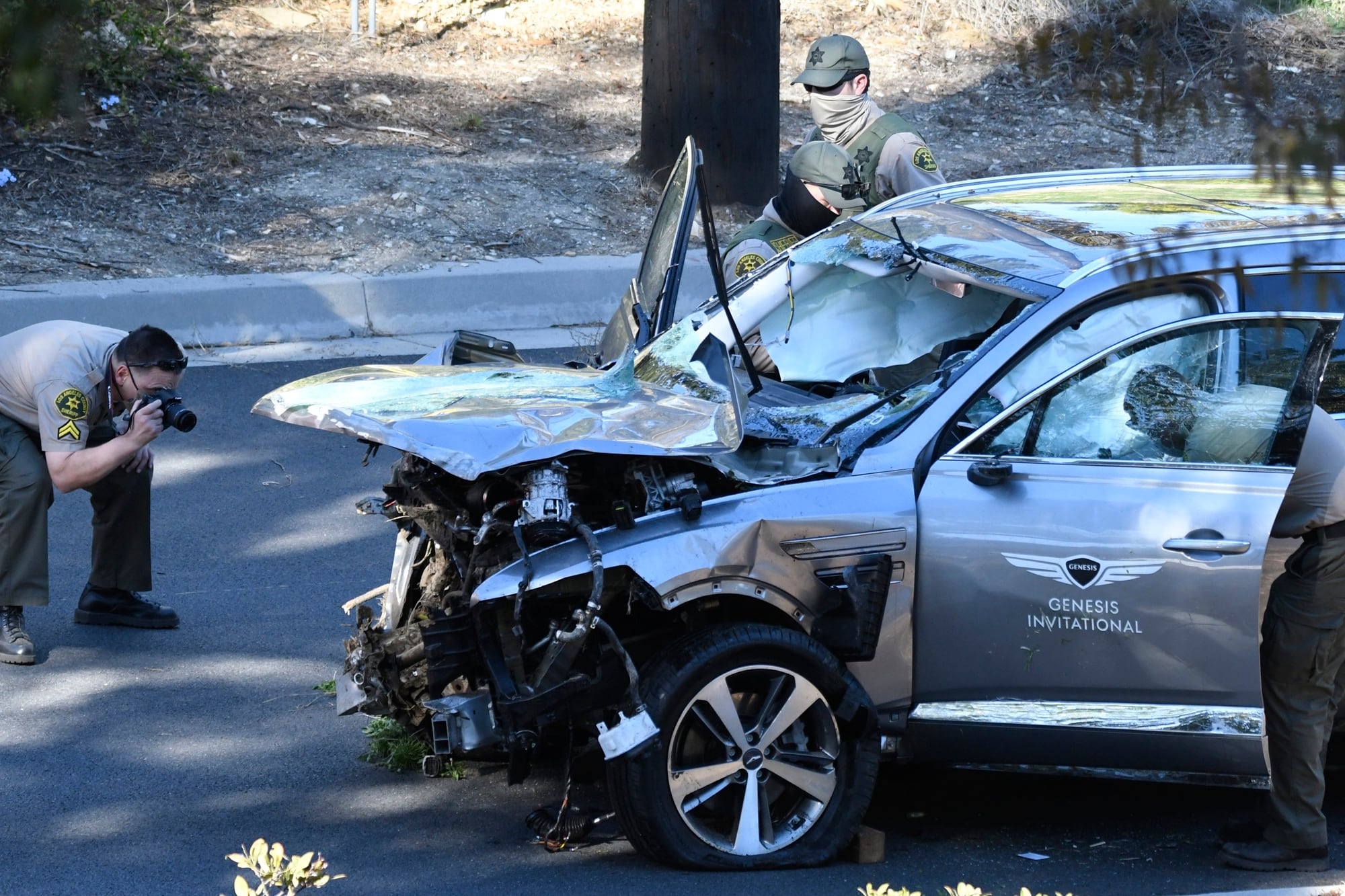 El auto de Woods tras el accidente de 2021